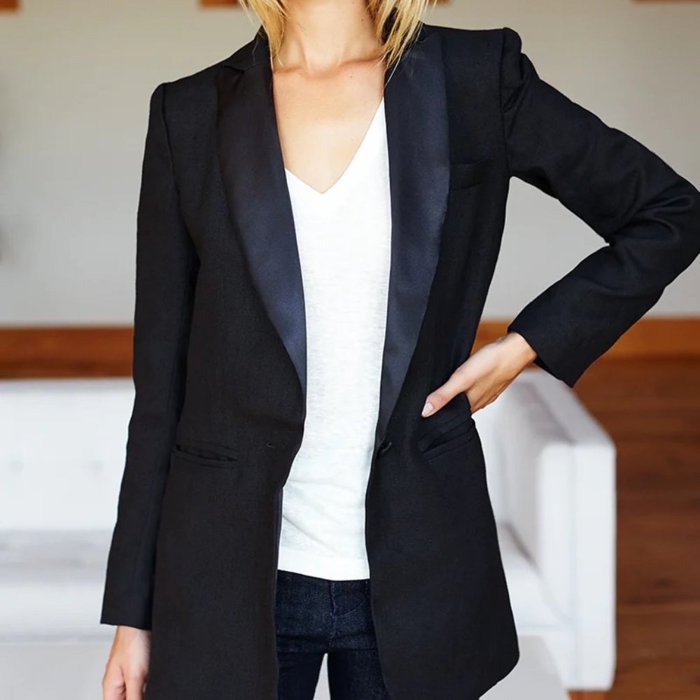 Emerson Fry Wingtip 2 Dinner Jacket — Black Linen